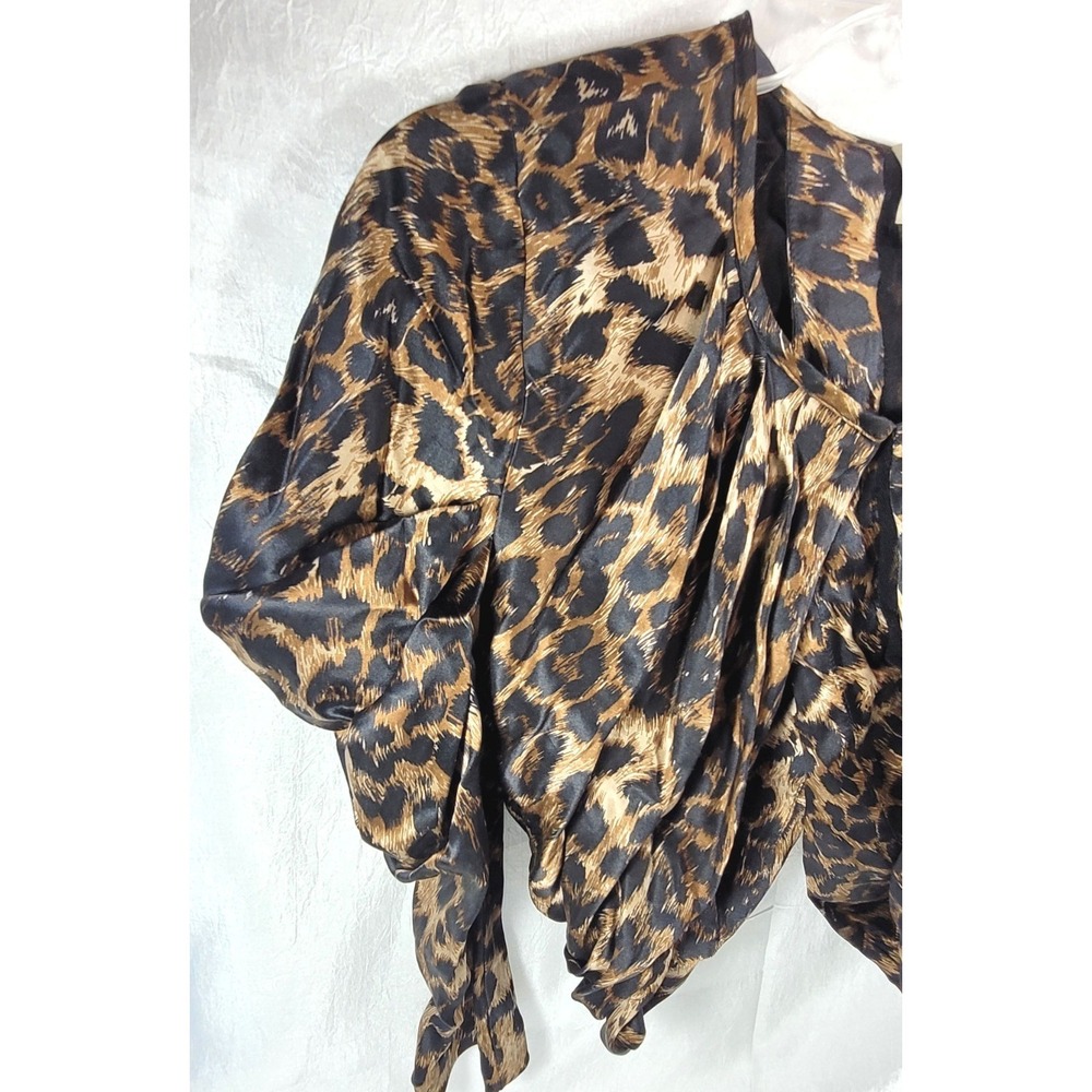 Haute Hippie Women's 100% Silk Leopard Print 3/4 Sleeve Crop Bolero Top - XS - Picture 2 of 6
